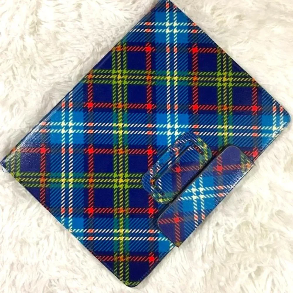 NWOT Blue Plaid 4th Generation IPad 2 IPad 3 Folio Cover Magnetic Flap Closure